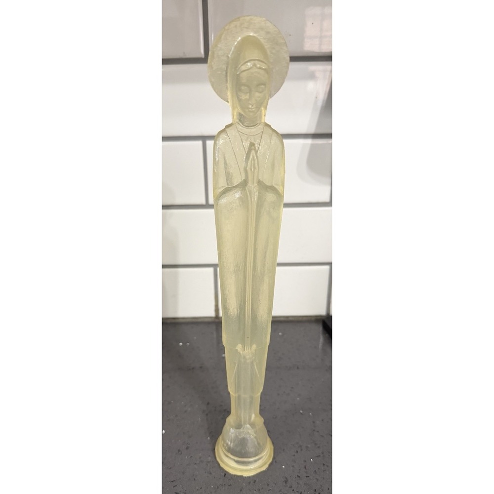 VTG Clear Lucite Acrylic Praying Virgin Mary Madonna MCM Religious Statue